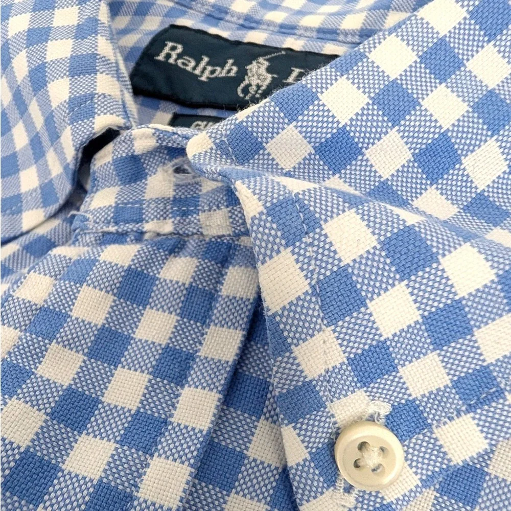 Ralph Lauren Gingham Button Down Shirt Blue White‎ Custom Fit Large Hong Kong